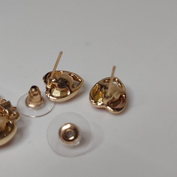 Very Cute Gold Tone Heart Necklace And Earring Set With Pink Stones - Picture 11 of 15